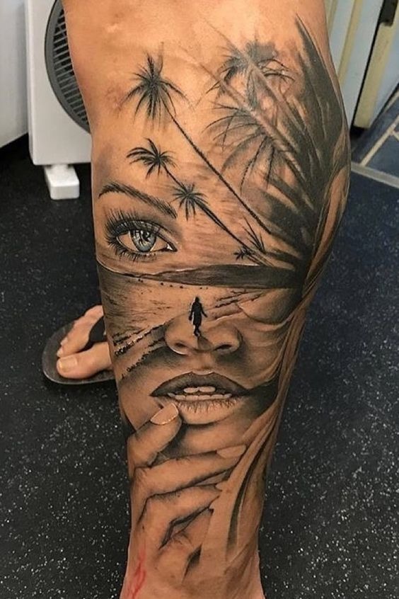 Surreal Beach Portrait Tattoo Design