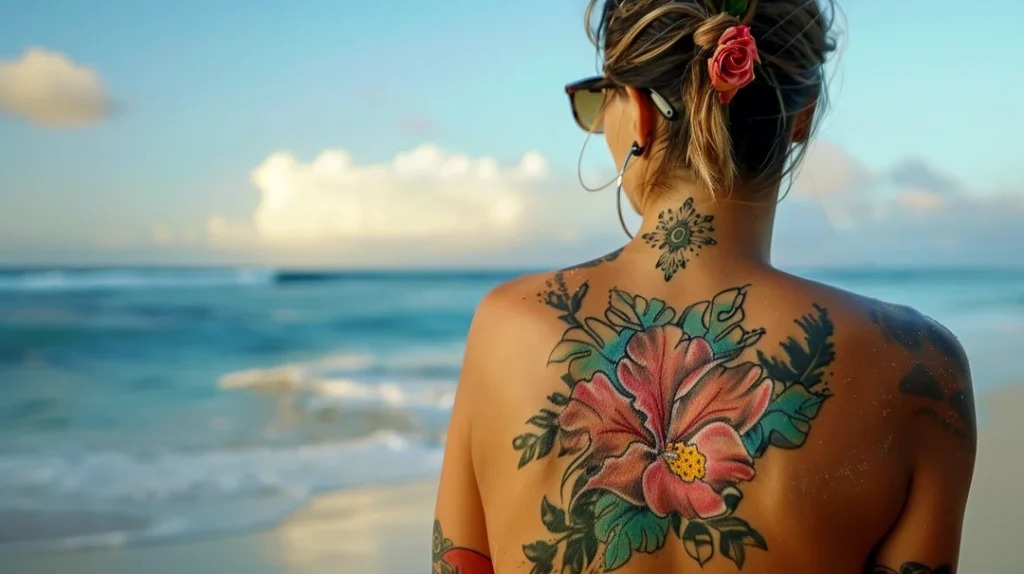 Vibrant Floral Back Piece Tattoo Design