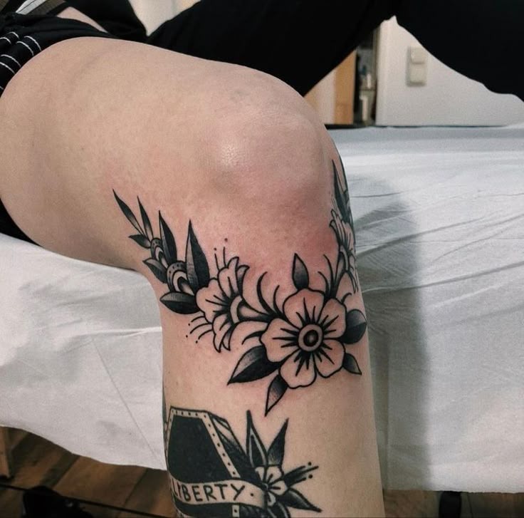 Bold Floral Knee Wrap Tattoo Design