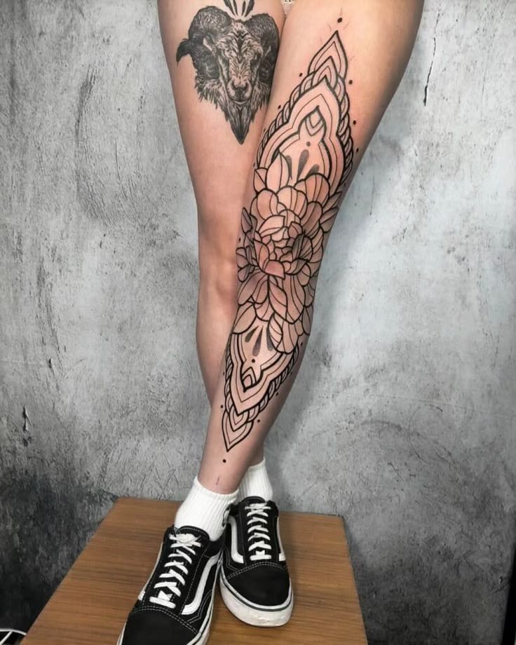 Mandala-Inspired Leg Sleeve Tattoo Design