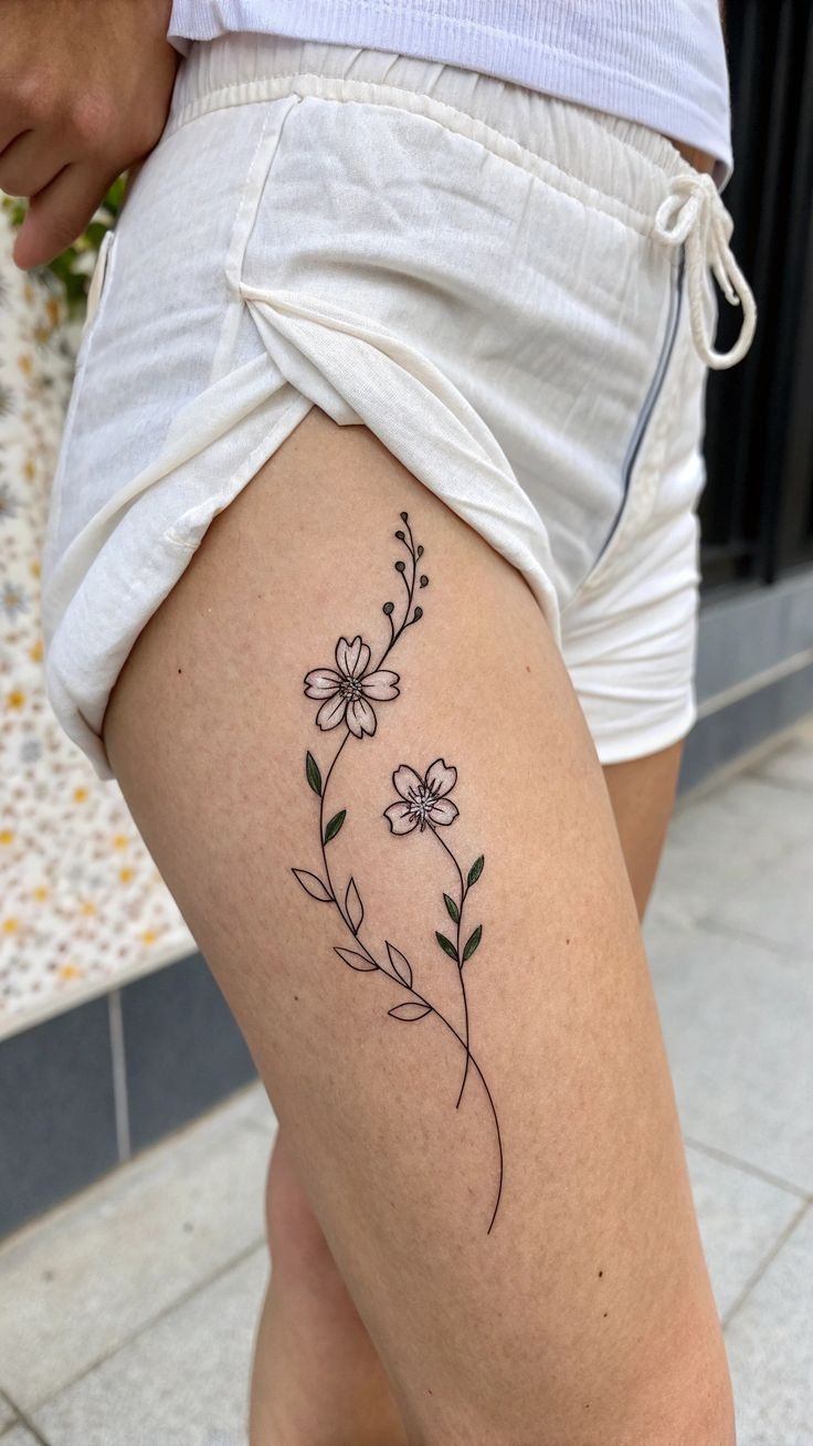 Minimalist Floral Linework Tattoo Design