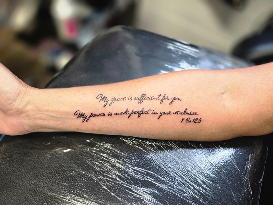 2 Corinthians 12:9 Forearm Tattoo Tattoo Design