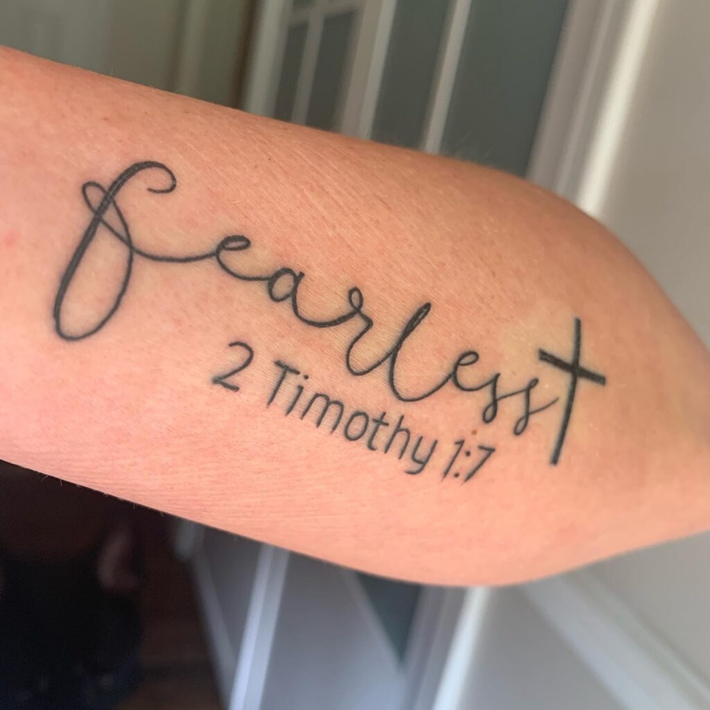 2 Timothy 1:7 Fearless Tattoo with Cross Tattoo Design