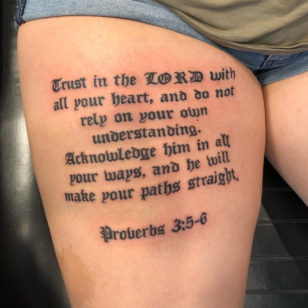 Proverbs 3:5-6 Thigh Tattoo Tattoo Design