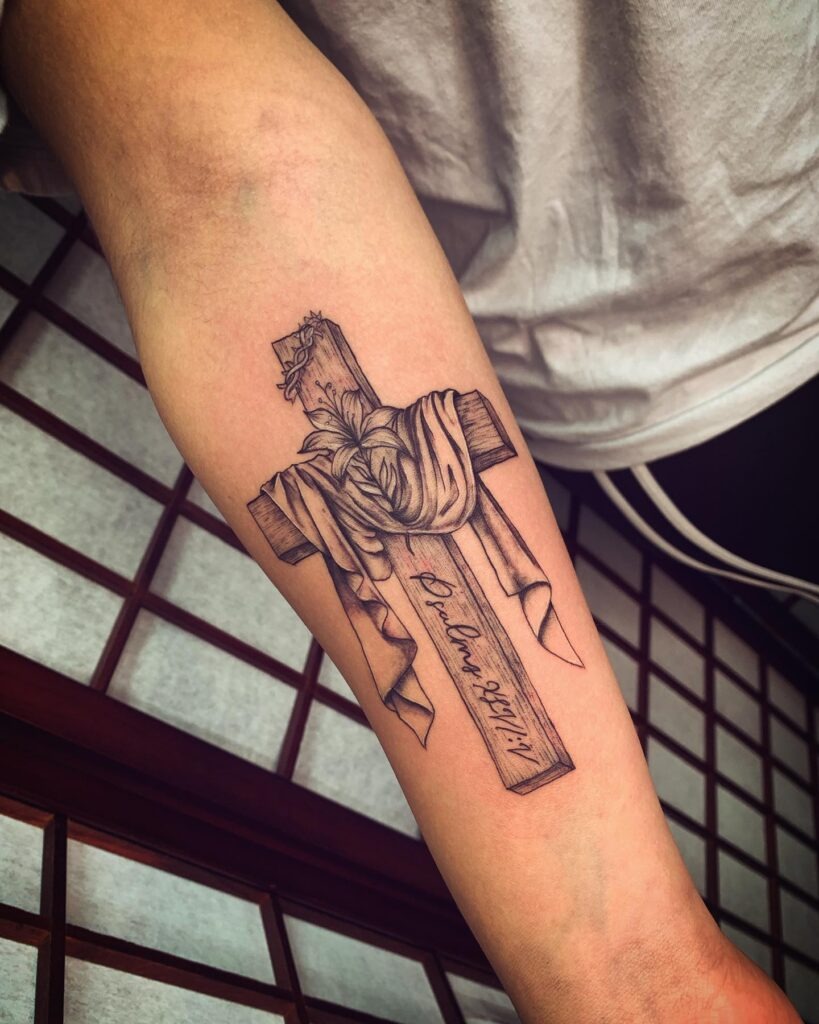 Psalms 23:1-4 Cross Tattoo Tattoo Design