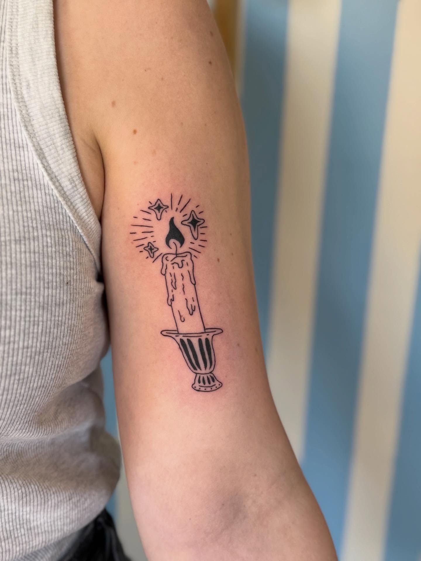 Glowing Candle Bicep Tattoo Tattoo Design