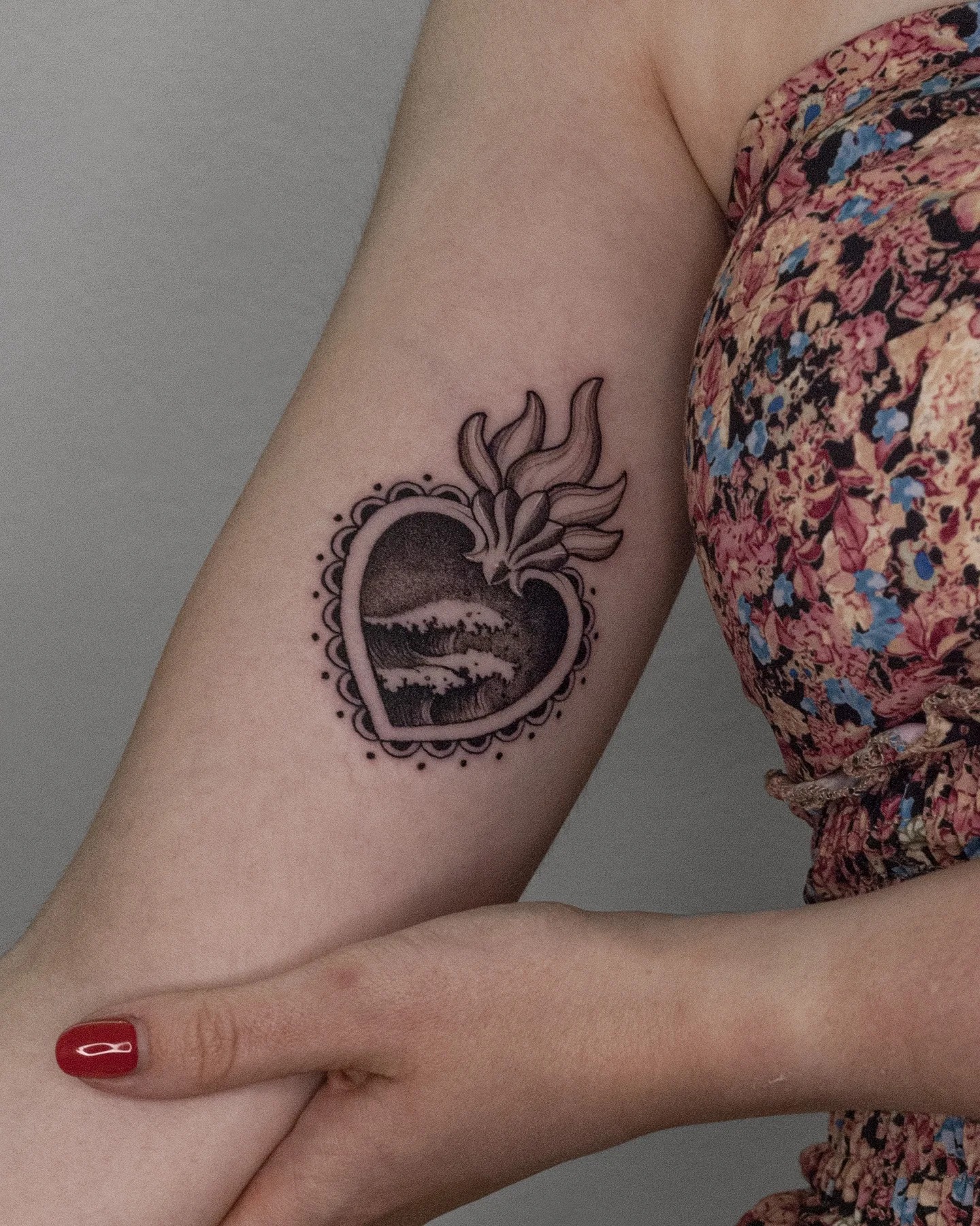 Peony and Blossom Bicep Tattoo Tattoo Design