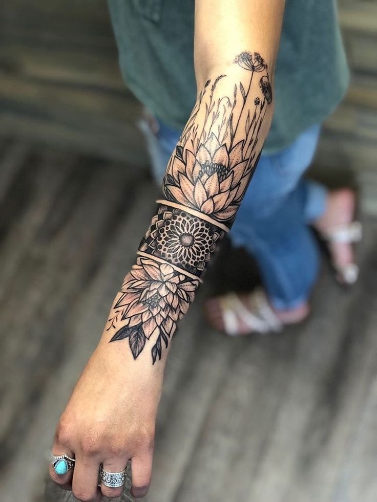 Forearm Mandala and Flower Tattoo Tattoo Design