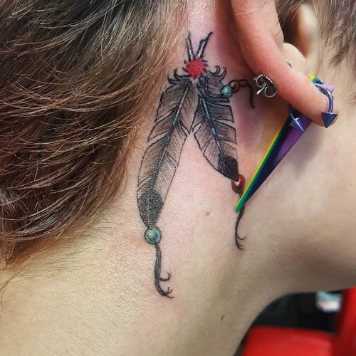 Subtle Feather Behind Ear Tattoo Tattoo Design