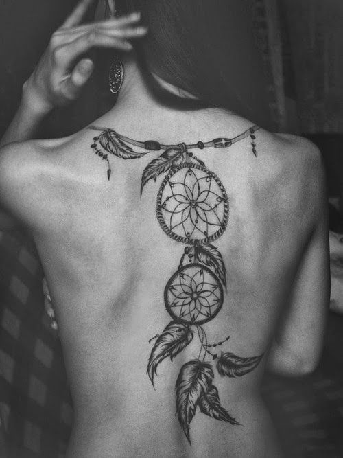 Vertical Dreamcatcher Spine Tattoo Tattoo Design