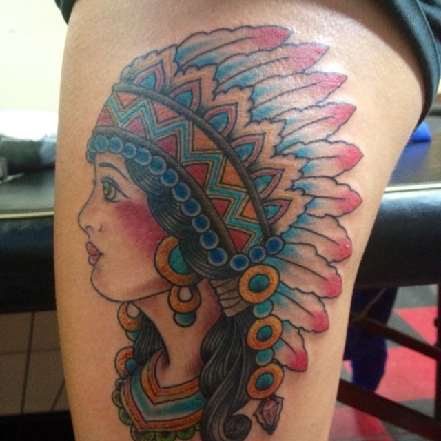 Vibrant Cherokee Headdress Tattoo Tattoo Design