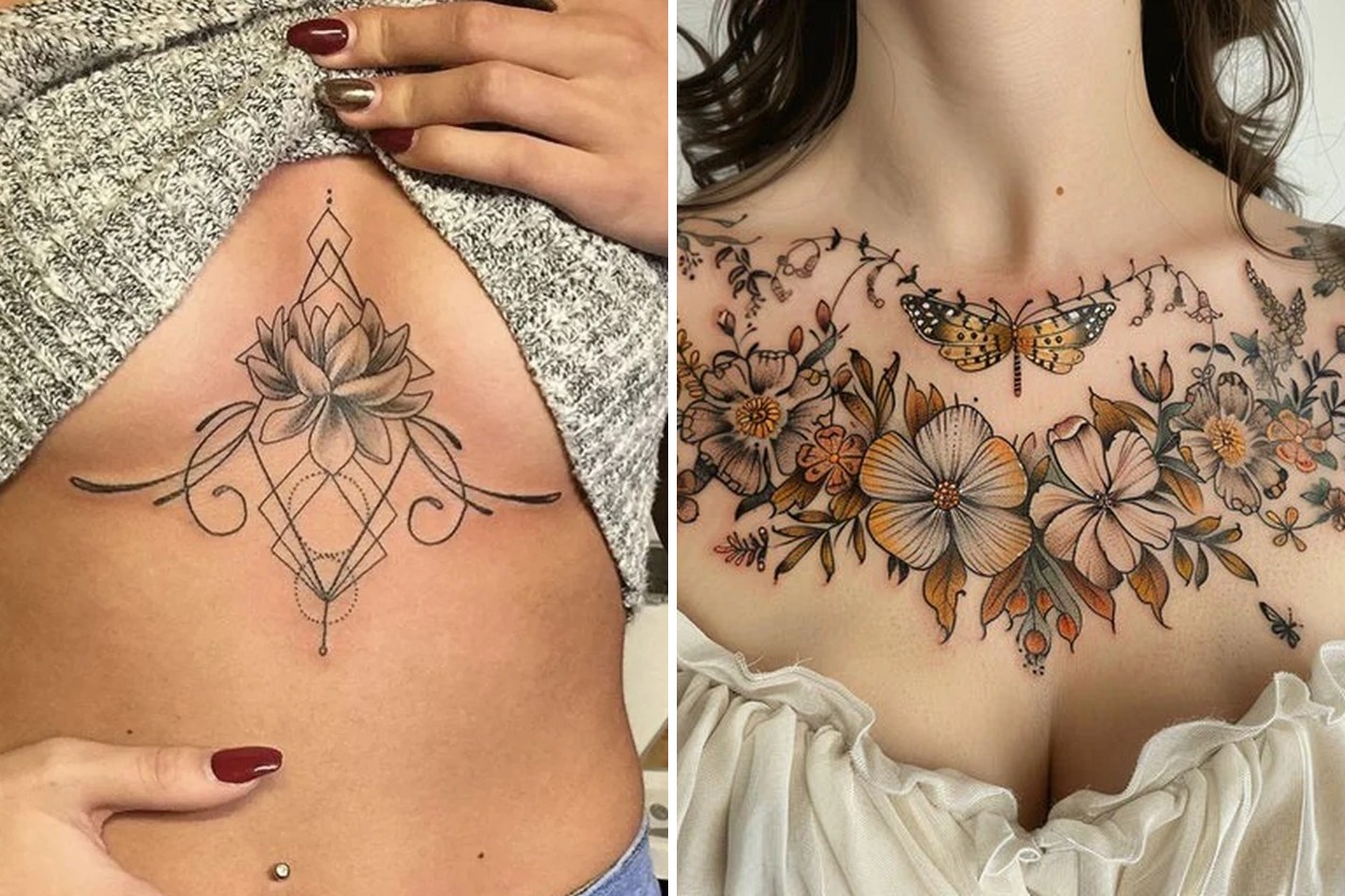 19+ Women Chest Tattoo Ideas For Inspiring Designs for Every Style Featured Lookbook Collage