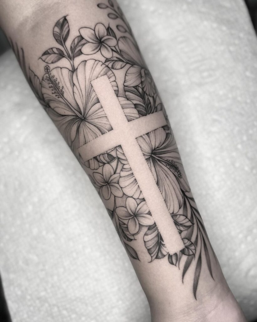 Elegant “Grace” Script Tattoo with a Blue Rose Tattoo Design