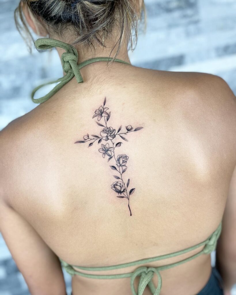 Gentle Virgin Mary Tattoo on the Upper Arm Tattoo Design