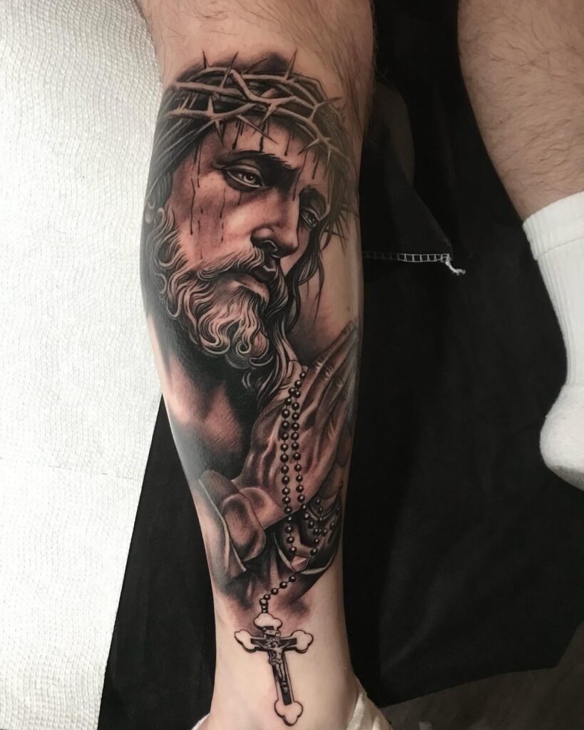 Praying Virgin Mary with Love Symbol Tattoo Tattoo Design