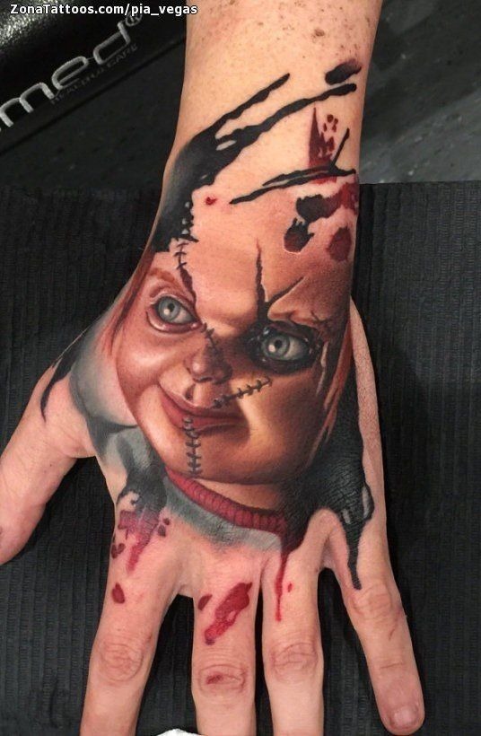 Black & Gray Chucky with Knife Tattoo Design