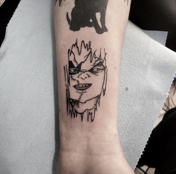 Full-Color Chucky Sleeve Scene Tattoo Design