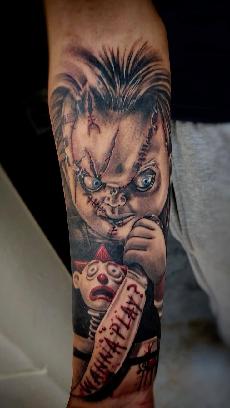 Split-Knife Chucky & Tiffany Tattoo Design