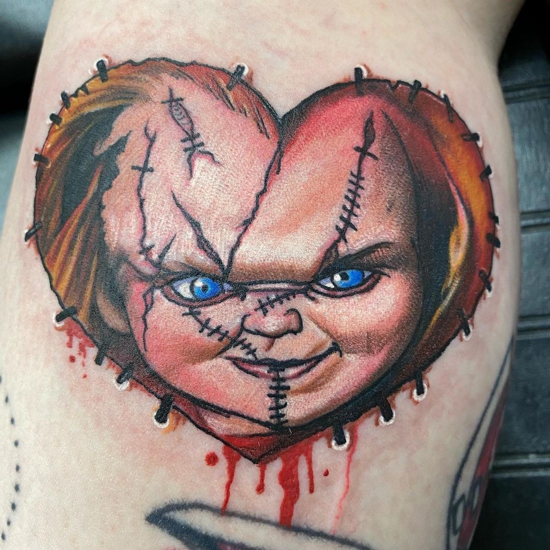 Torn-Skin Chucky Reveal Tattoo Design