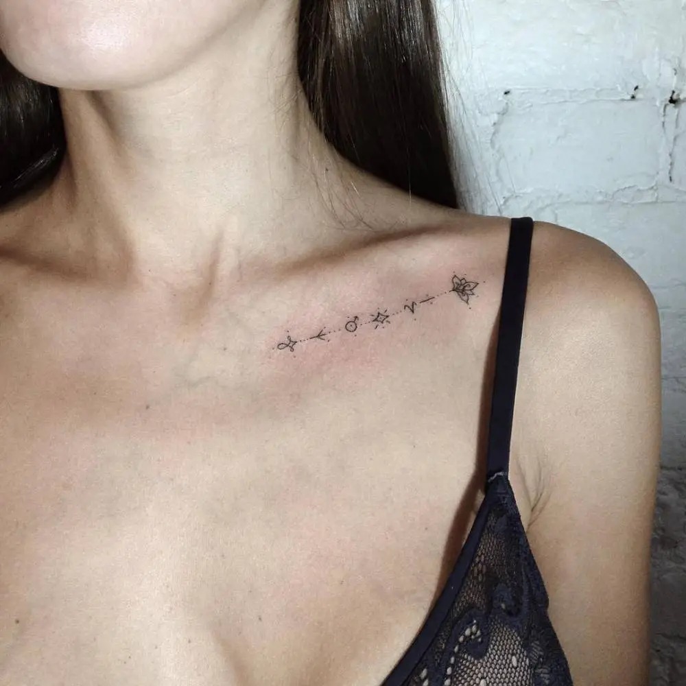 Celestial Line Tattoo with Stars and Moon Tattoo Design
