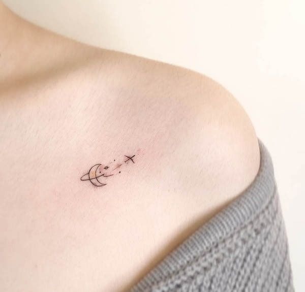 Cosmic Simplicity: A Moon and Stars Tattoo Tattoo Design
