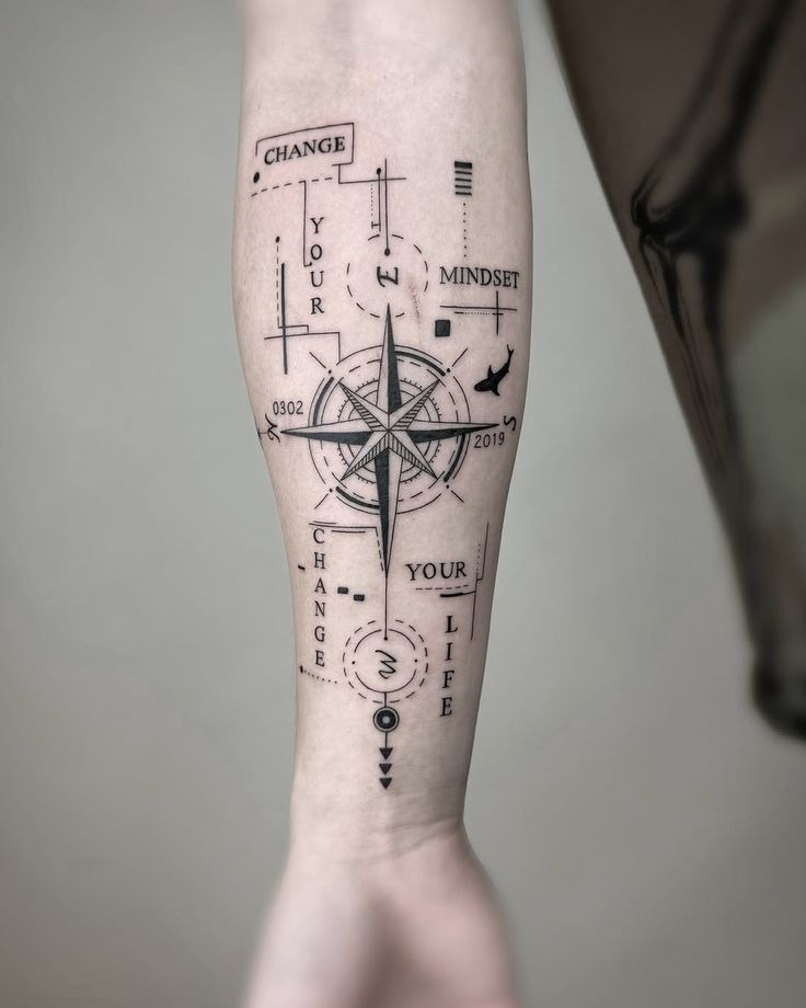 Abstract Compass with Motivational Text Tattoo Tattoo Design