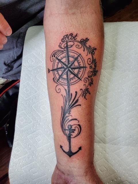 Anchor Compass with Script Tattoo Tattoo Design