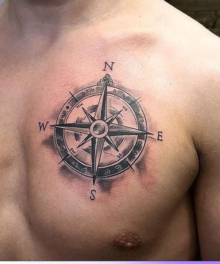 Bold Chest Compass Tattoo Design