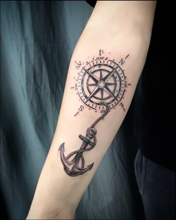 Classic Anchor & Compass Tattoo Design