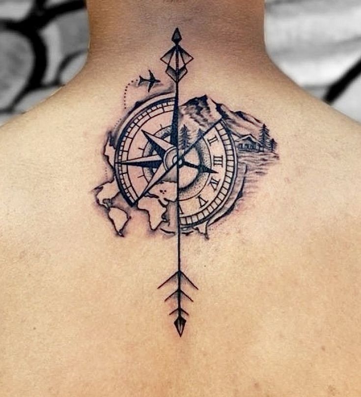 Half Globe and Compass with Arrow Tattoo Tattoo Design