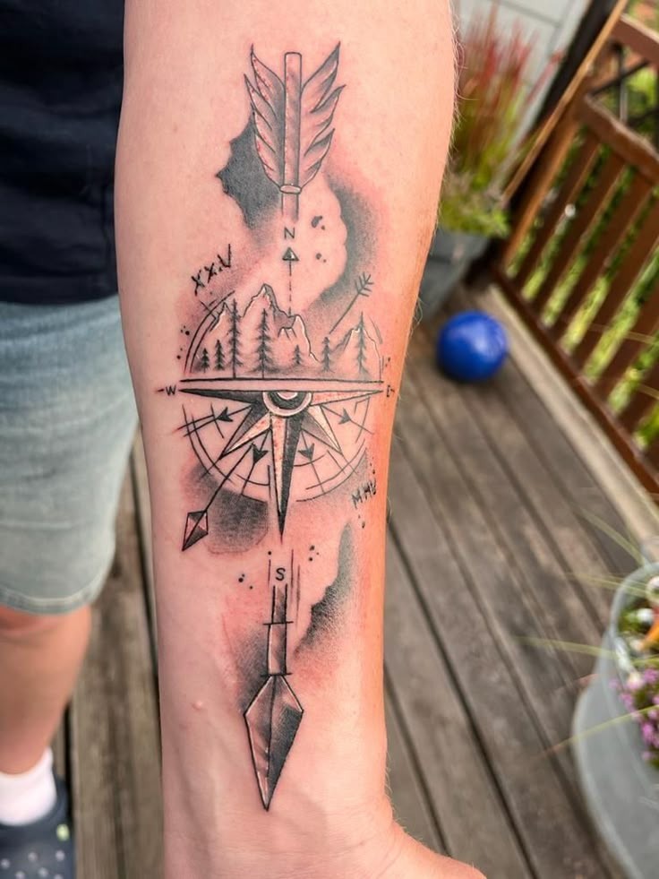 Mountain Compass Vision Tattoo Design