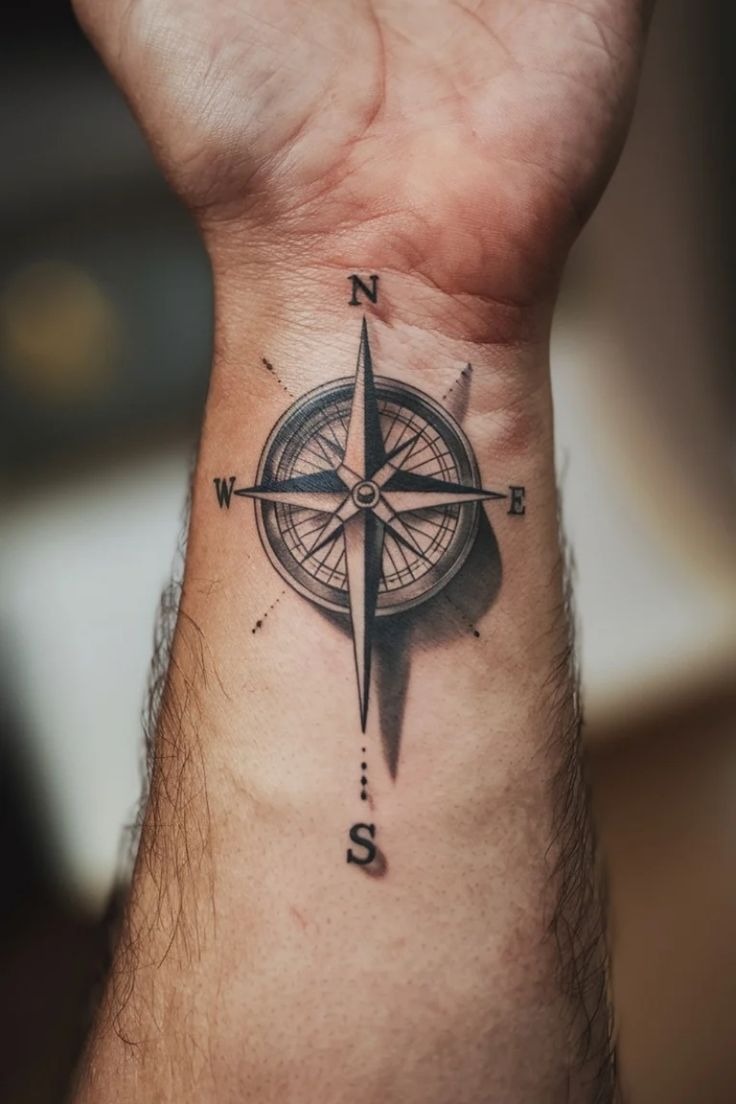 Shadow Compass Tattoo Design