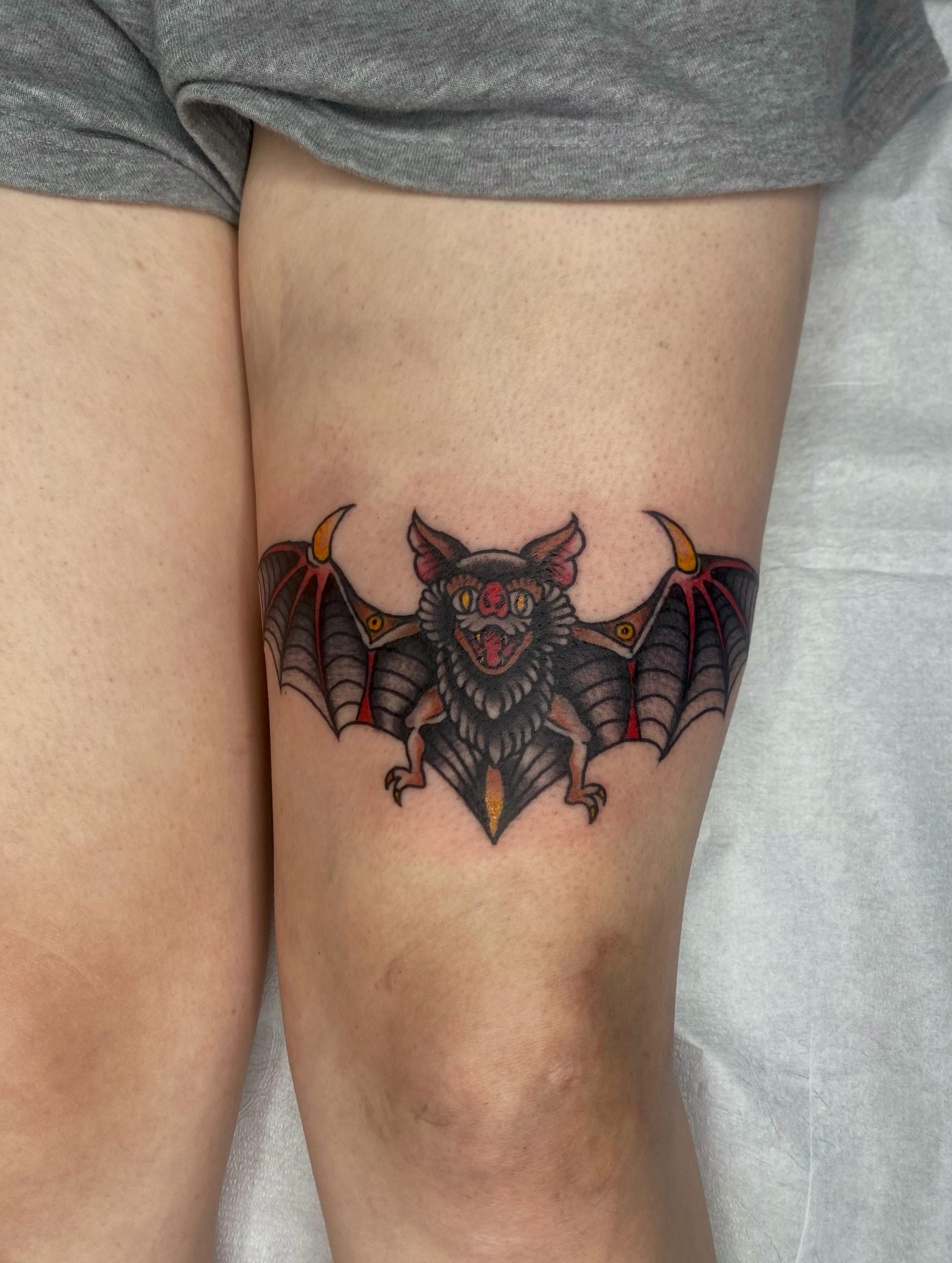 Black Bat Thigh Tattoo Tattoo Design