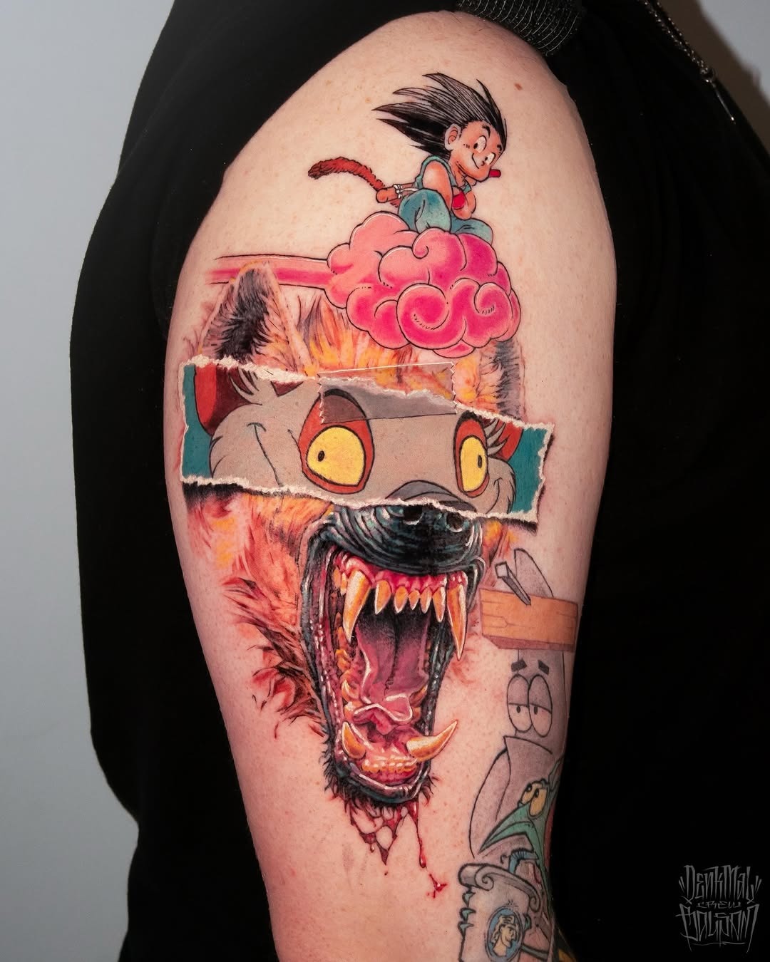 Cartoon Cloud and Roaring Monster Tattoo Tattoo Design