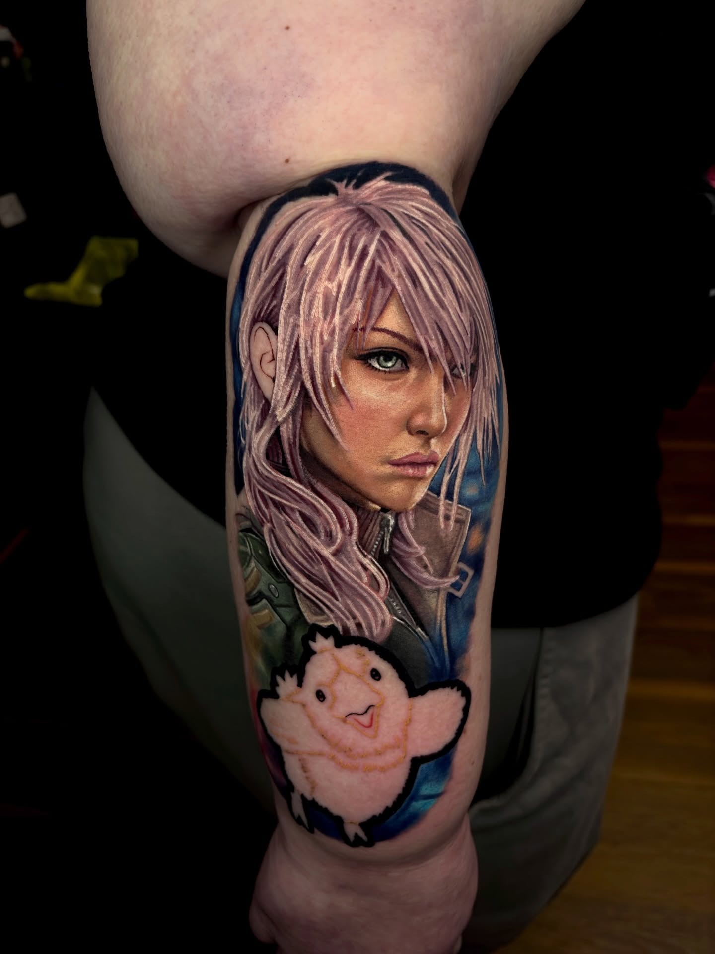 Pink Haired Anime Girl and Chick Tattoo Tattoo Design