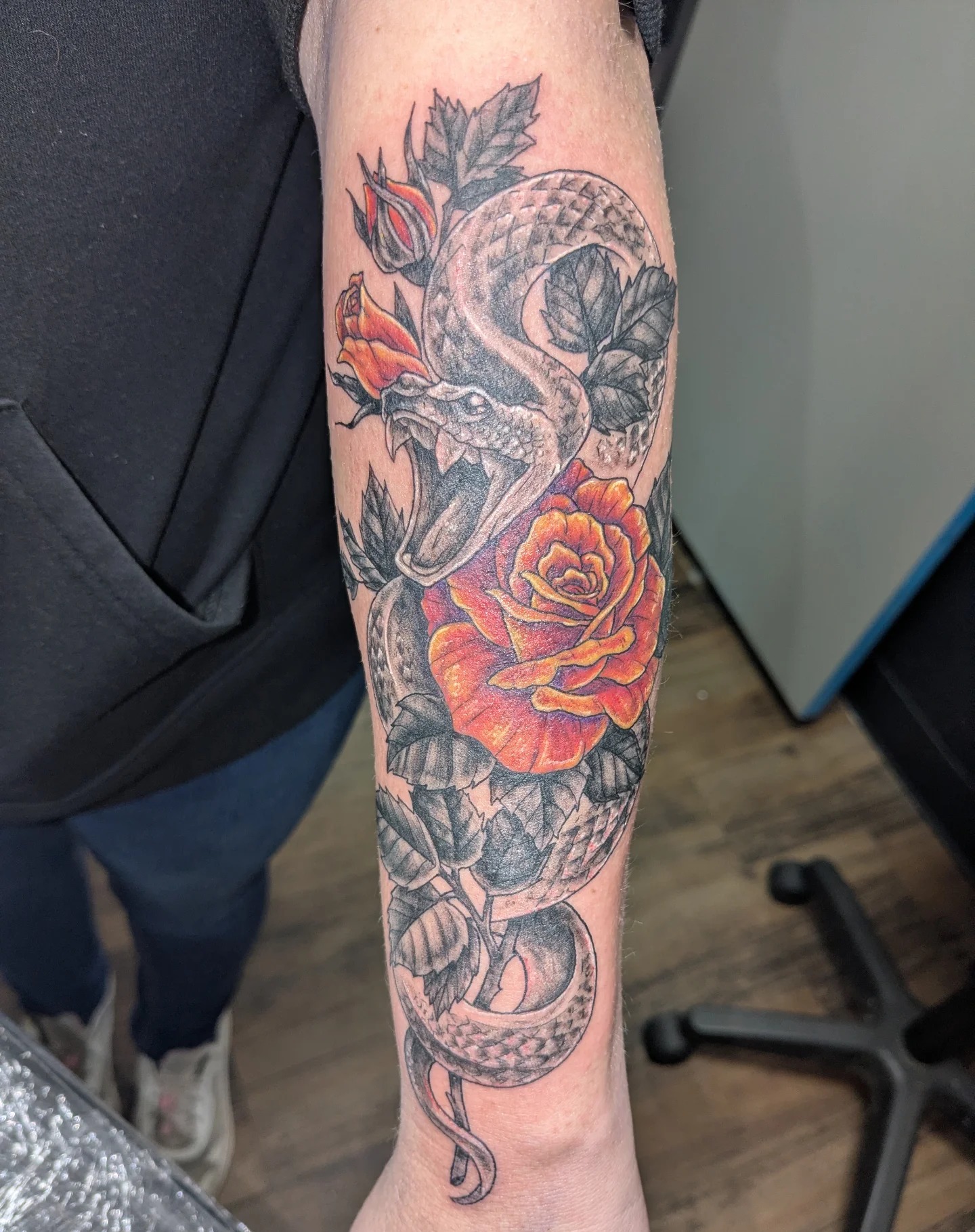 Snake and Rose Forearm Tattoo Tattoo Design