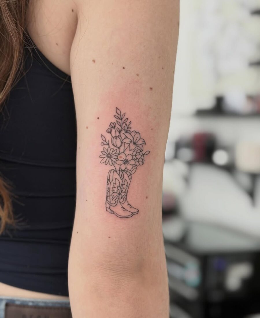 Beautiful floral cowboy boot tattoo design Tattoo Design
