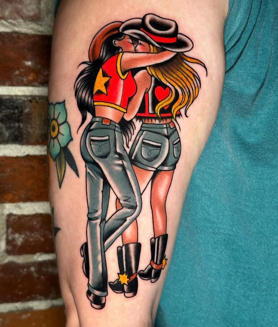 Bold Country Girl Tattoo Depicting Love Tattoo Design
