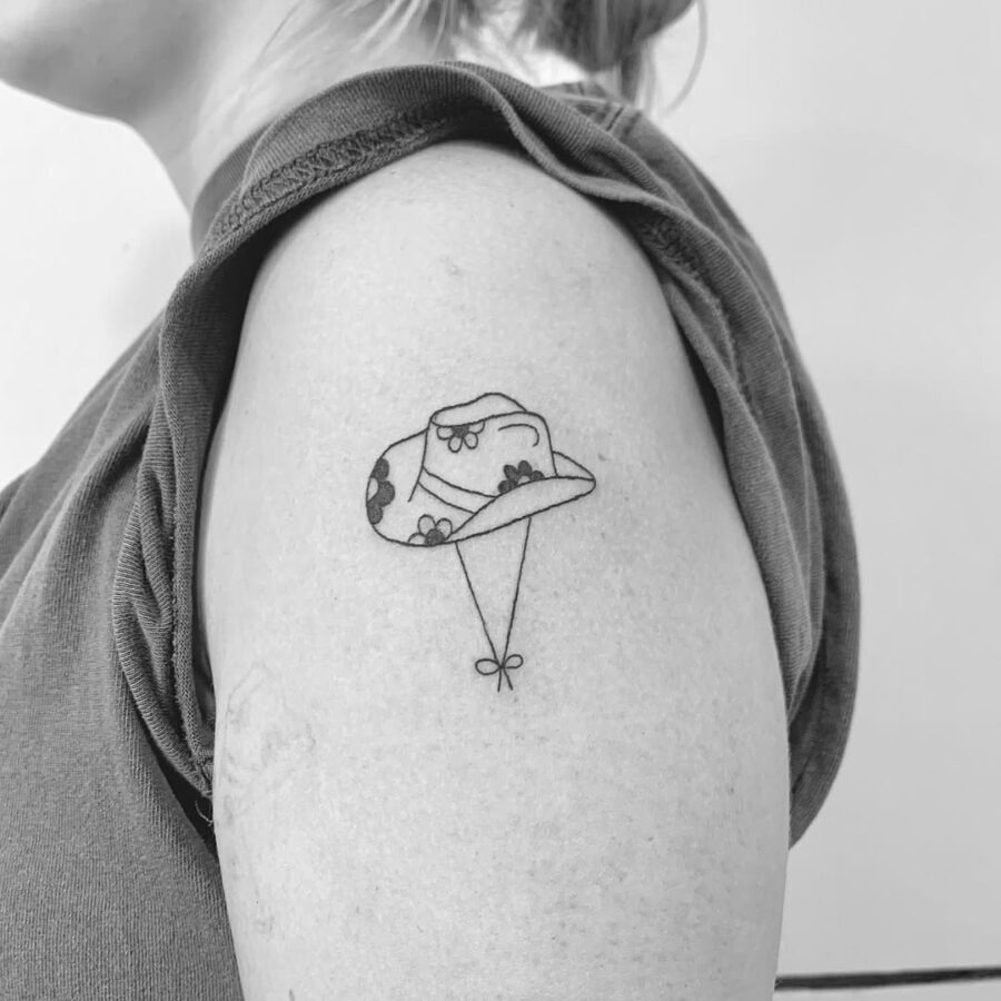 Charming floral country girl hat tattoo design Tattoo Design
