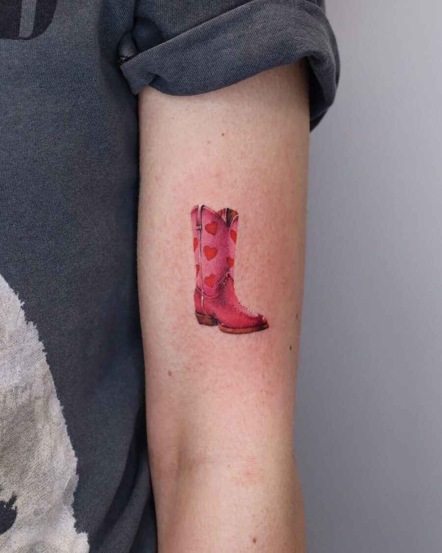 Charming pink cowboy boot tattoo illustration Tattoo Design