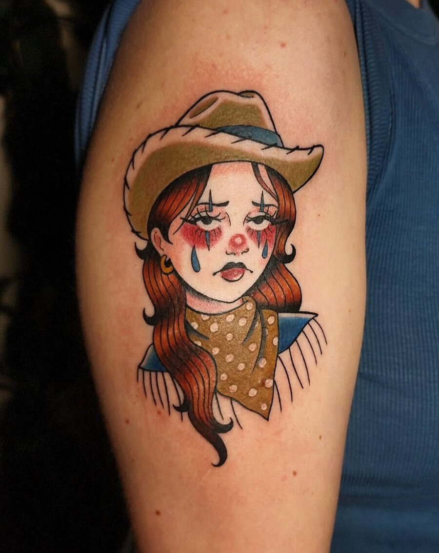 Cowgirl tattoo with expressive emotions Tattoo Design