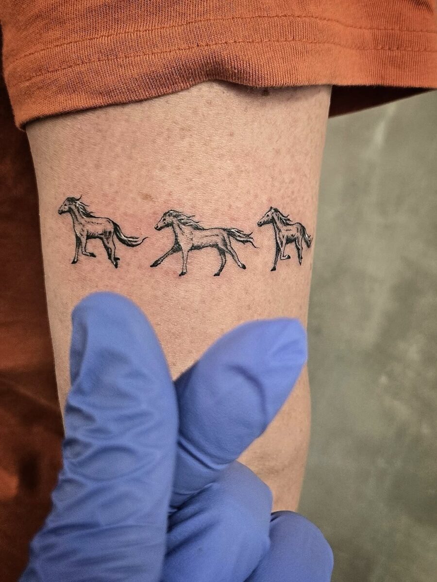 Elegant horse tattoo series in graceful motion Tattoo Design