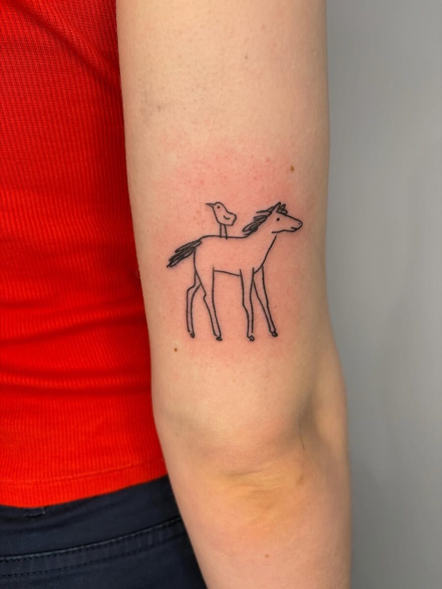Minimalist horse and bird tattoo design Tattoo Design