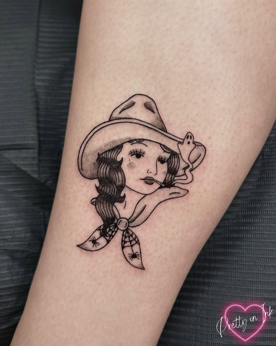 Sassy Country Girl with a Cowboy Hat Tattoo Design