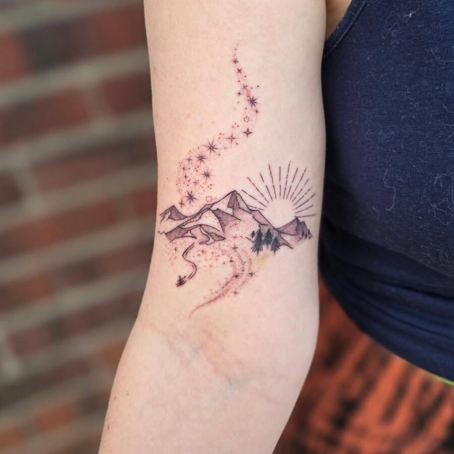Serene mountain sunset tattoo design Tattoo Design