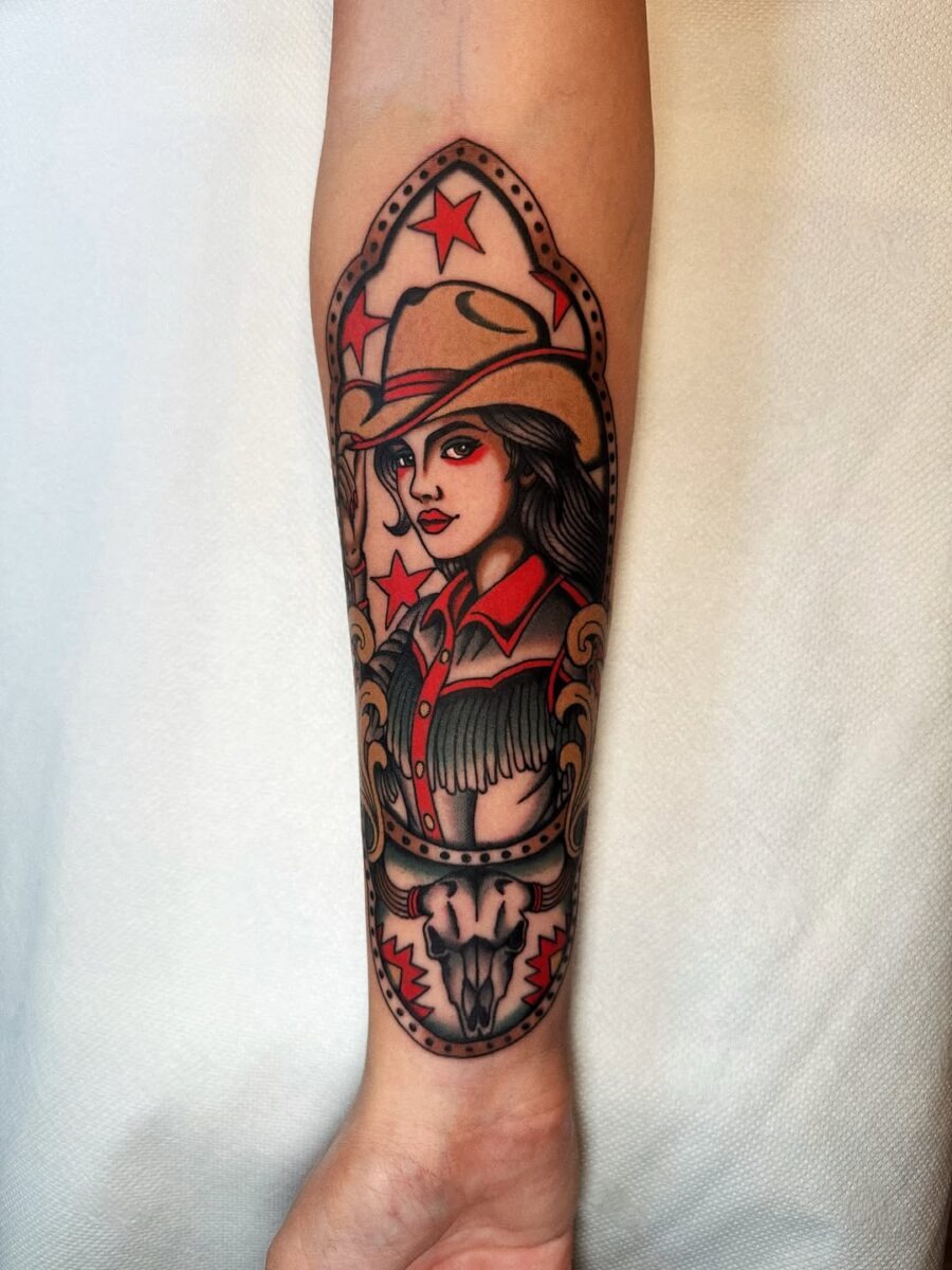 Stylish cowgirl tattoo with vintage flair Tattoo Design