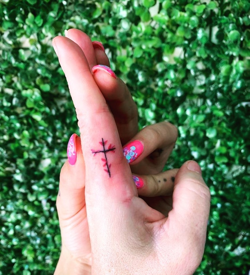 Behind the Ear Cross Tattoo Design