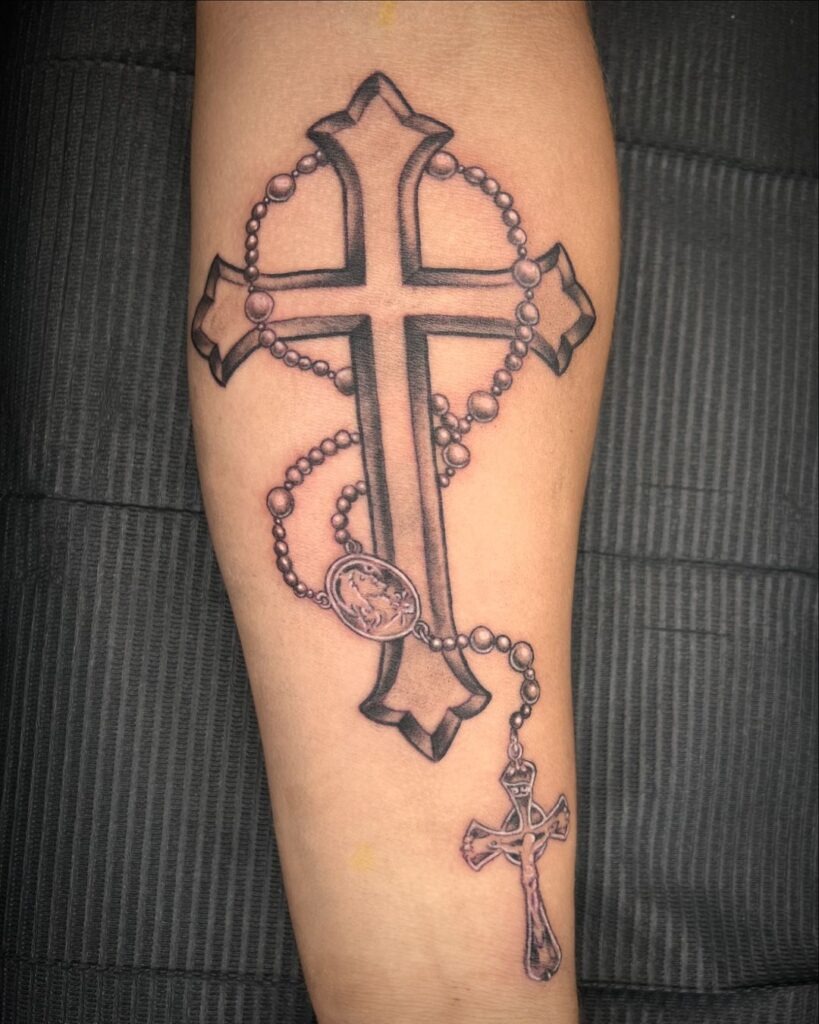 Dogwood and Gothic Cross Tattoo Design