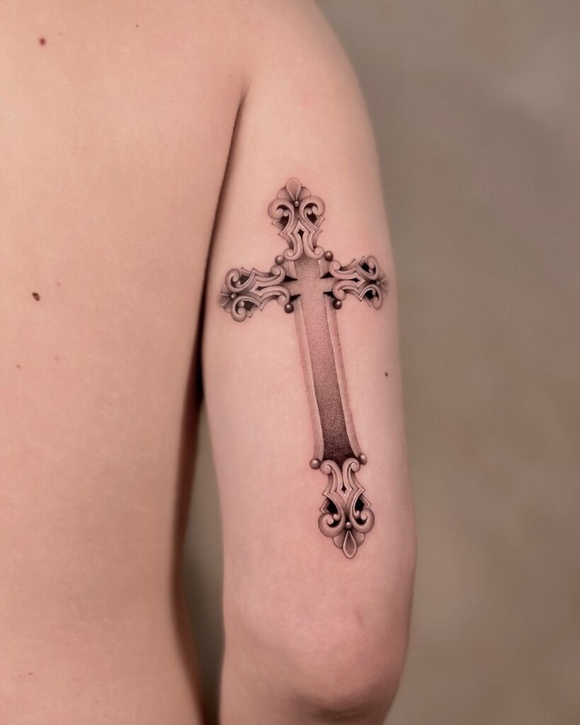 Elemental Harmony Cross Tattoo Design