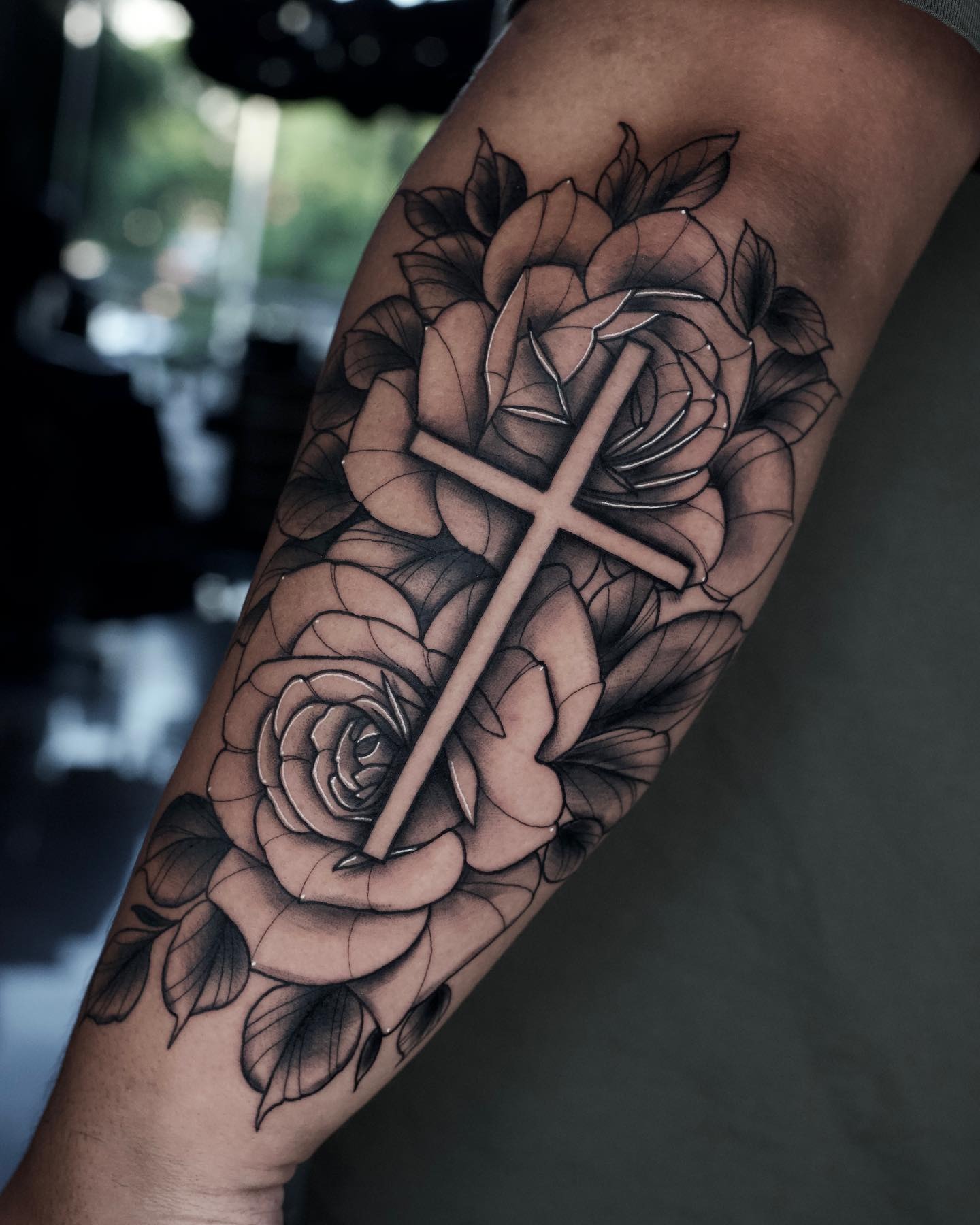Family Blossoms Cross Tattoo Design